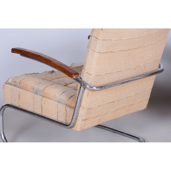 Image 1 of Paar alte Bauhaus-Sessel mit Chromstahl und Hocker aus Buche, Tschechoslowakei 1920