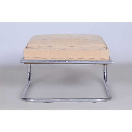 Image 1 of Paar alte Bauhaus-Sessel mit Chromstahl und Hocker aus Buche, Tschechoslowakei 1920