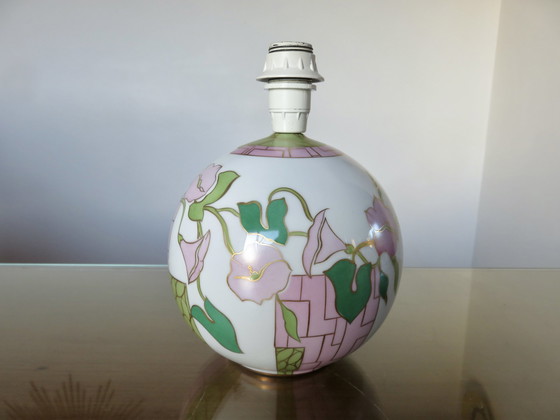 Image 1 of Lampe "Boule" Aus Keramik Mit Floralem Dekor, Signiert, 1970