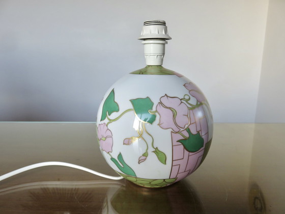 Image 1 of Lampe "Boule" Aus Keramik Mit Floralem Dekor, Signiert, 1970