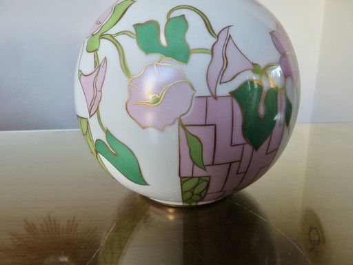Lampe "Boule" Aus Keramik Mit Floralem Dekor, Signiert, 1970