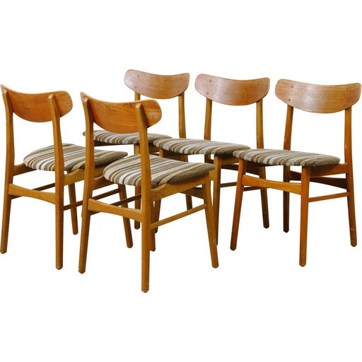 Satz von 5 dänischen Vintage-Esszimmerstühlen aus Teak- und Eichenholz, 1960er Jahre