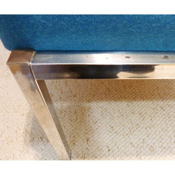 Image 1 of Paar niedrige Stühle aus Metall und blauer Wolle - 1980er