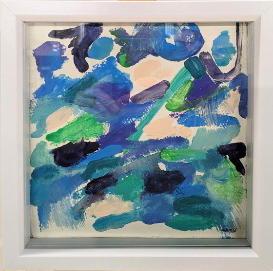 Image 1 of Abstrakte Meereslandschaft 10 Nigel Waters Original Papier Acrylgemälde signiert gerahmt