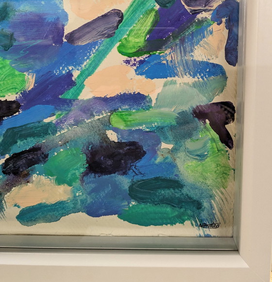 Image 1 of Abstrakte Meereslandschaft 10 Nigel Waters Original Papier Acrylgemälde signiert gerahmt