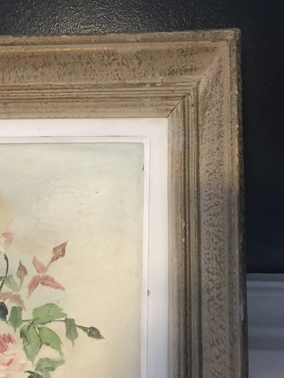 Image 1 of Antikes Gemälde, Öl auf Leinwand, „Korb mit Rosen“