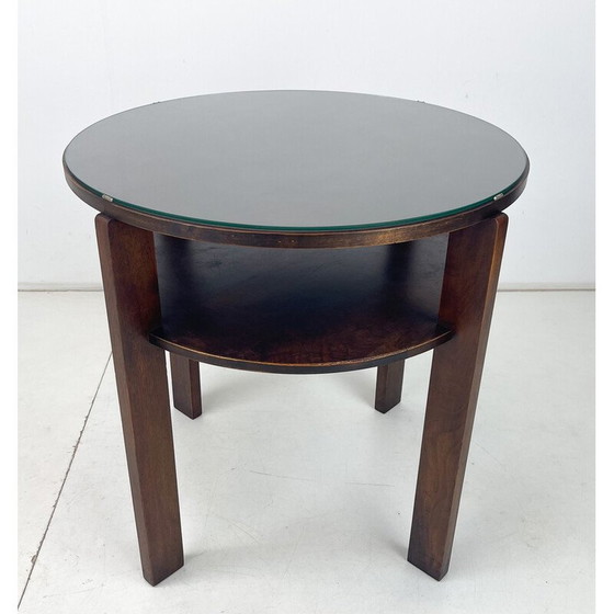 Image 1 of Runder Couchtisch aus Holz und Glas, Tschechoslowakei 1940er Jahre