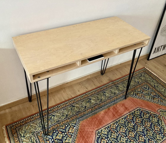 Image 1 of Vintage Schreibtisch aus Birkensperrholz mit Haarnadelbeinen