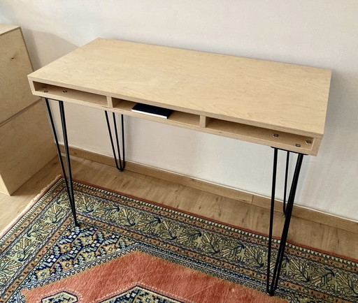 Vintage Schreibtisch aus Birkensperrholz mit Haarnadelbeinen