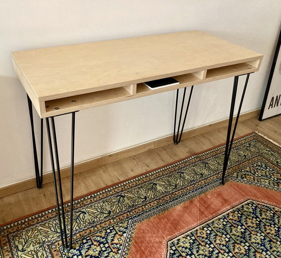 Image 1 of Vintage Schreibtisch aus Birkensperrholz mit Haarnadelbeinen