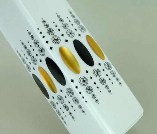 Heinrich Vase Gemmo Dekor weißes Porzellan Op Art Pop Art Weiß Schwarz und Gold 60er Jahre