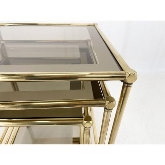 Image 1 of Italienische Nisttische aus Messing und Rauchglas, 1970er Jahre