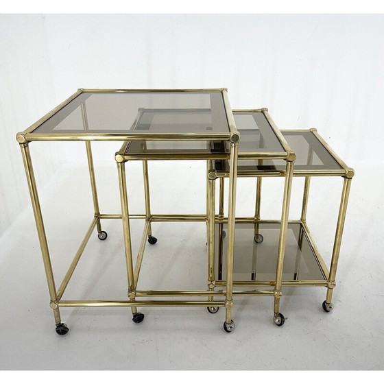 Image 1 of Italienische Nisttische aus Messing und Rauchglas, 1970er Jahre