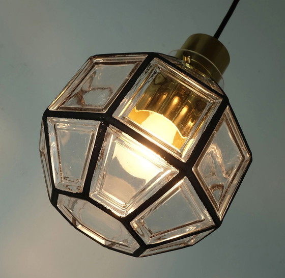 Image 1 of glashuette limburg PENDANT LAMPE klarer Glasschirm und Messing 1960er 70er Jahre