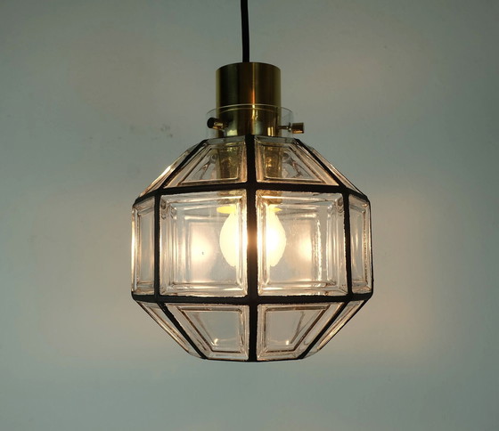 Image 1 of glashuette limburg PENDANT LAMPE klarer Glasschirm und Messing 1960er 70er Jahre