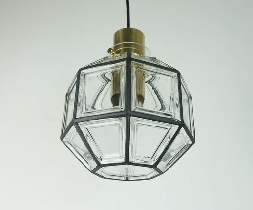 glashuette limburg PENDANT LAMPE klarer Glasschirm und Messing 1960er 70er Jahre