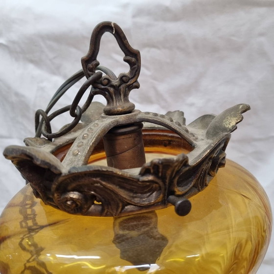 Image 1 of Hängeleuchte Aus Ambra-Glas & Bronze Von 1960