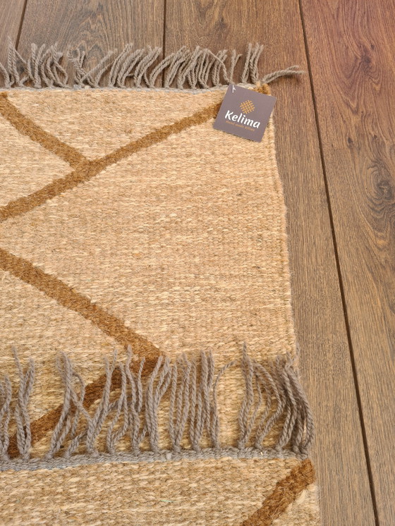 Image 1 of Kelima Handgewebter Teppich – Kelim aus 100 % ägyptischer Wolle – 70 x 140 cm – Natur