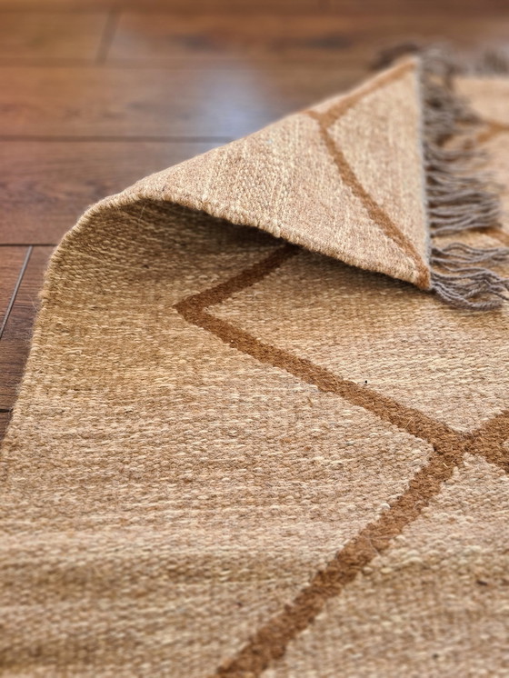 Image 1 of Kelima Handgewebter Teppich – Kelim aus 100 % ägyptischer Wolle – 70 x 140 cm – Natur