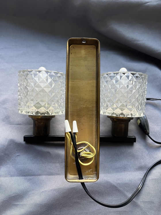 Image 1 of Dänische Doppelwandleuchte mit Kristallglasschirmen