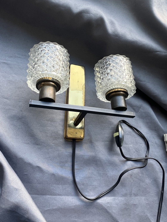 Image 1 of Dänische Doppelwandleuchte mit Kristallglasschirmen