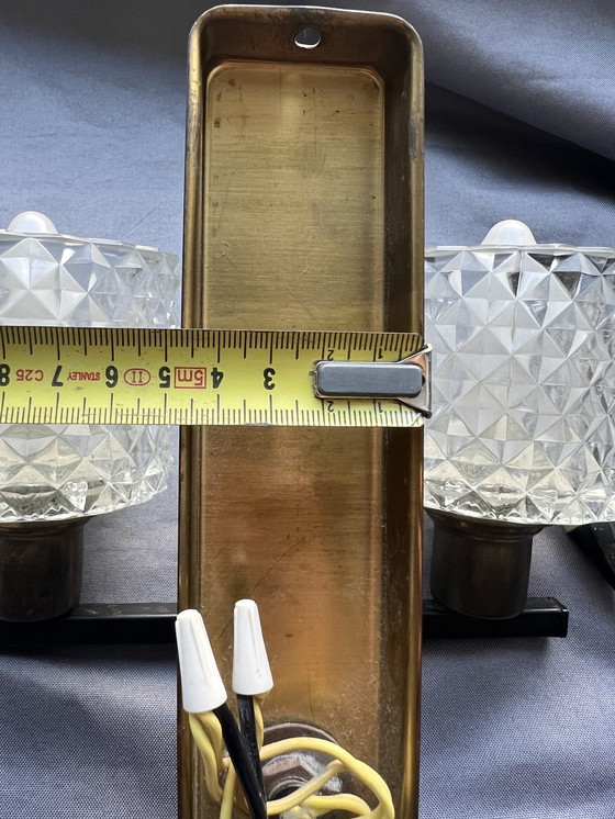 Image 1 of Dänische Doppelwandleuchte mit Kristallglasschirmen