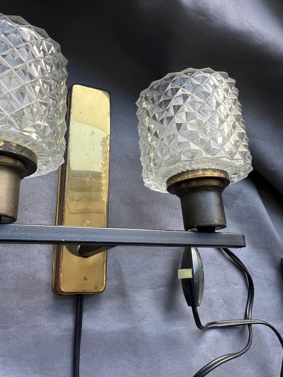 Image 1 of Dänische Doppelwandleuchte mit Kristallglasschirmen