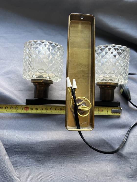 Image 1 of Dänische Doppelwandleuchte mit Kristallglasschirmen