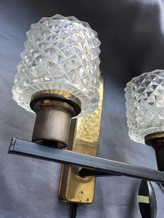 Image 1 of Dänische Doppelwandleuchte mit Kristallglasschirmen