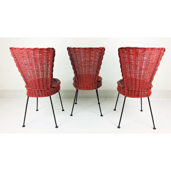 Image 1 of Satz von 3 Stühlen aus geflochtenem Rattan und Metall, 1950