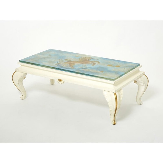 Image 1 of Vintage Couchtisch aus vergoldetem Holz und Glas von Jansen, 1950