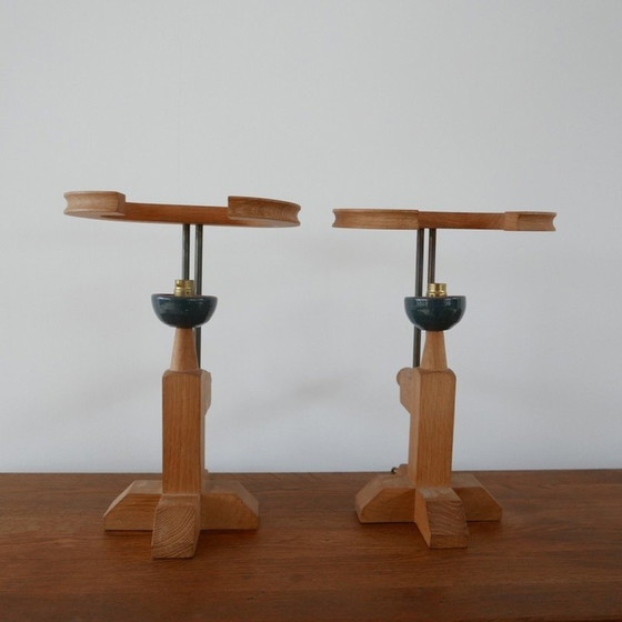 Image 1 of Vintage Tischlampen aus Eiche und Keramik von Guillerme et Chambron, Frankreich 1960