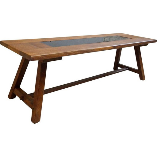 Vintage Couchtisch aus Eiche und schwarzem Glas, 1970