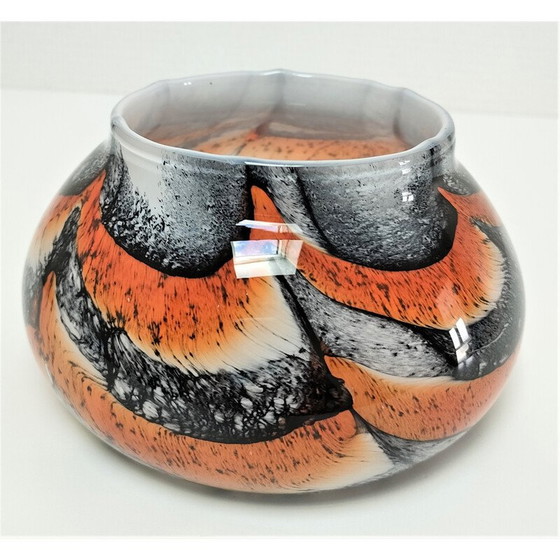 Image 1 of Vintage-Taschentischplatte aus orangefarbenem und schwarzem Opalglas von Carlo Moretti, 1970