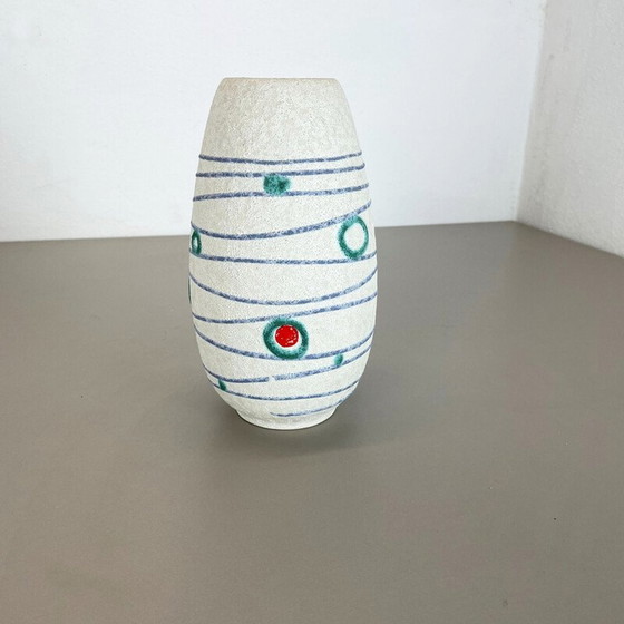 Image 1 of Bunte Vintage Keramik Vase "Streifen und Punkte" für Jasba Keramik, Deutschland 1950er Jahre