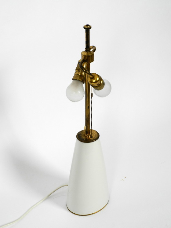 Image 1 of Große Tischlampe von KPM aus den 1960er Jahren aus Porzellan und plissiertem Seidenlampenschirm mit buntem Blumenmuster