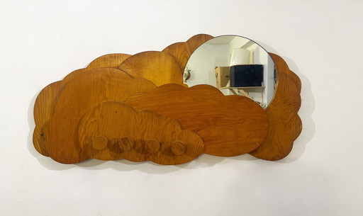 Mid-Century Holzspiegel in Wolkenform / Garderobe von Pallucco, Italien, 1970er Jahre