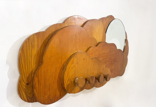Mid-Century Holzspiegel in Wolkenform / Garderobe von Pallucco, Italien, 1970er Jahre