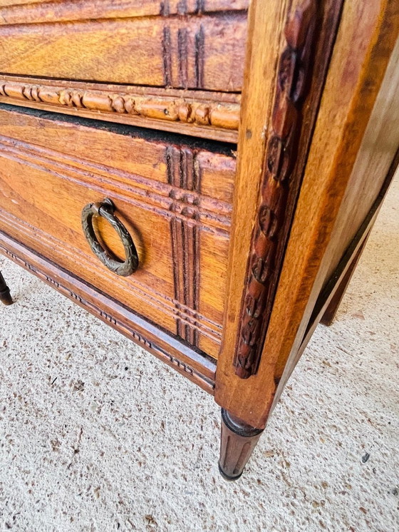 Image 1 of Französischer Louis XVI-Vitrinenschrank mit 5 Schubladen, 1940er Jahre