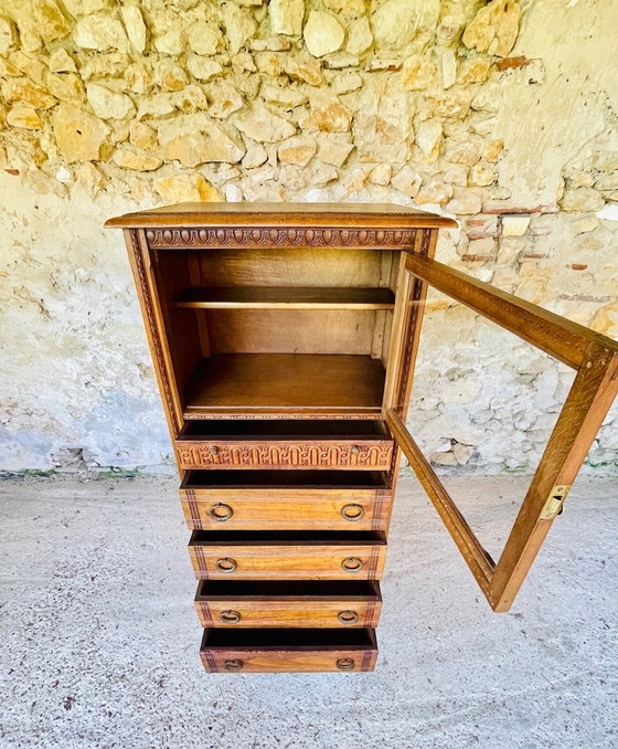Image 1 of Französischer Louis XVI-Vitrinenschrank mit 5 Schubladen, 1940er Jahre