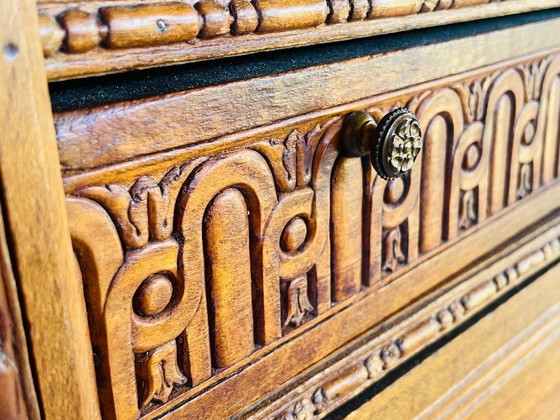 Image 1 of Französischer Louis XVI-Vitrinenschrank mit 5 Schubladen, 1940er Jahre