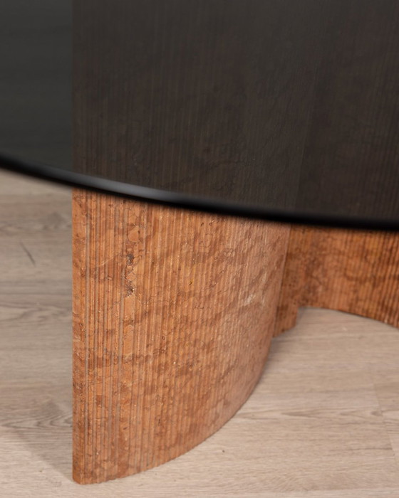 Image 1 of Vintage 1970S Runde Tabelle in Travertin und Glas italienisches Design