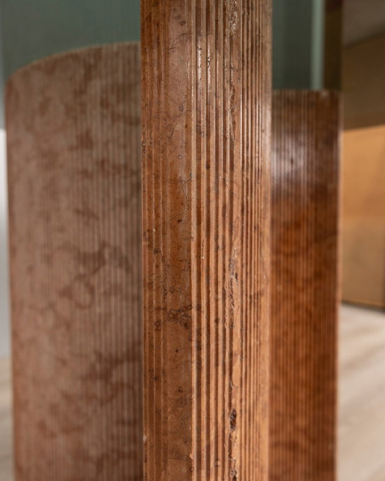 Image 1 of Vintage 1970S Runde Tabelle in Travertin und Glas italienisches Design