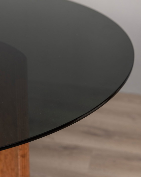 Image 1 of Vintage 1970S Runde Tabelle in Travertin und Glas italienisches Design