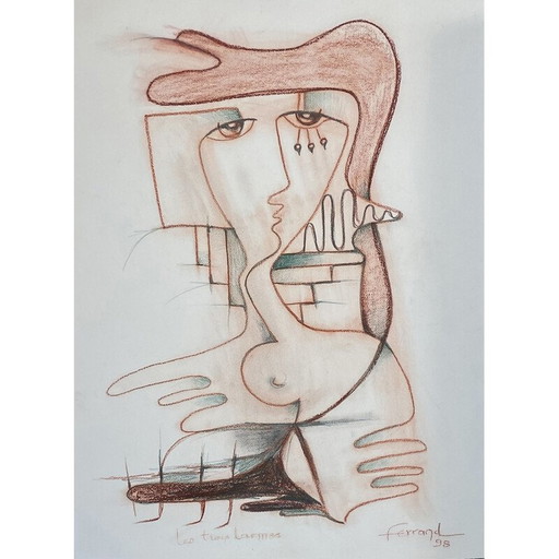 Vintage-Gemälde "Sanguine" von André Ferrand, 1998