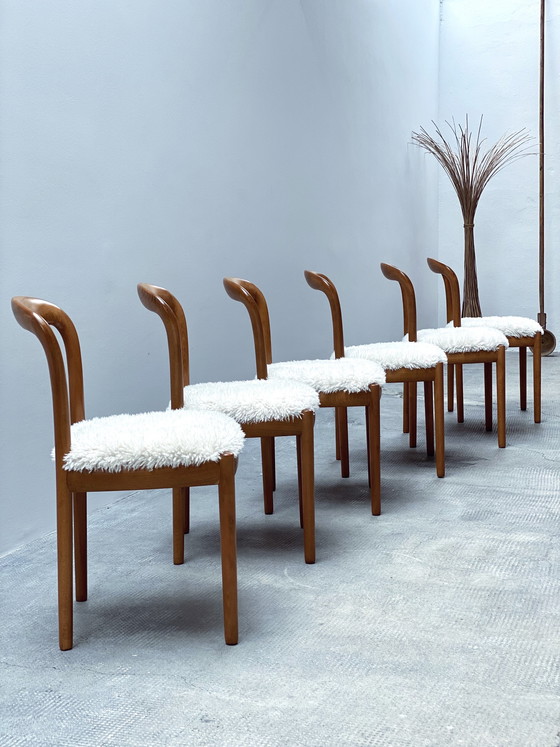 Image 1 of 6x Vintage Buche massiv Holz Esszimmer Stühle