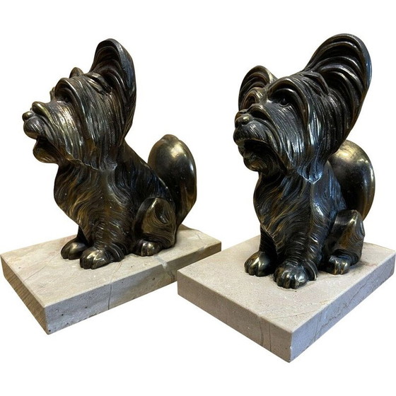 Image 1 of Paar vergoldete Art-Deco-Buchstützen aus Marmor