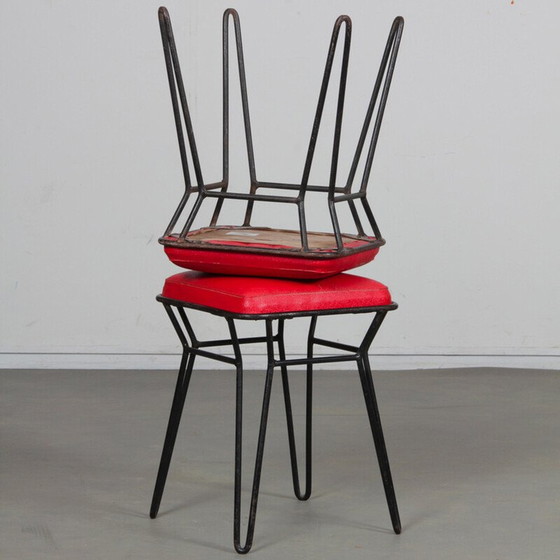 Image 1 of Vintage-Hocker aus Metall und rotem Kunstleder, 1960