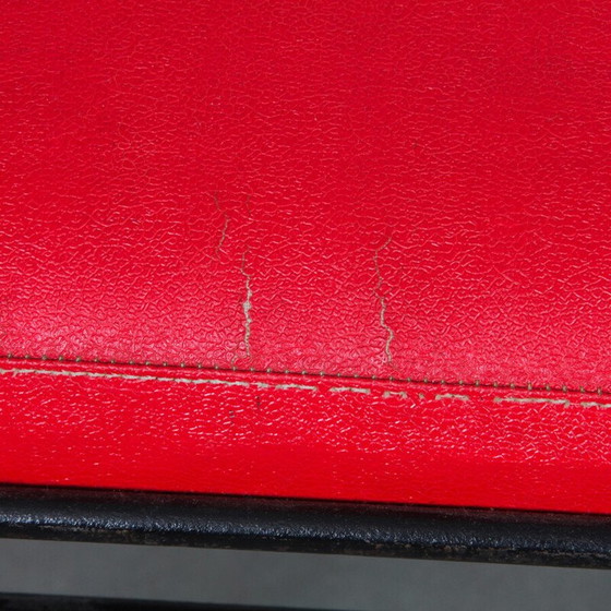 Image 1 of Vintage-Hocker aus Metall und rotem Kunstleder, 1960