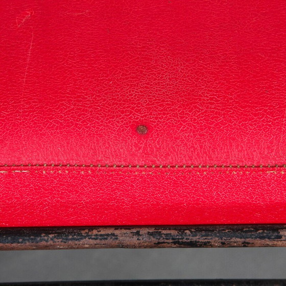 Image 1 of Vintage-Hocker aus Metall und rotem Kunstleder, 1960
